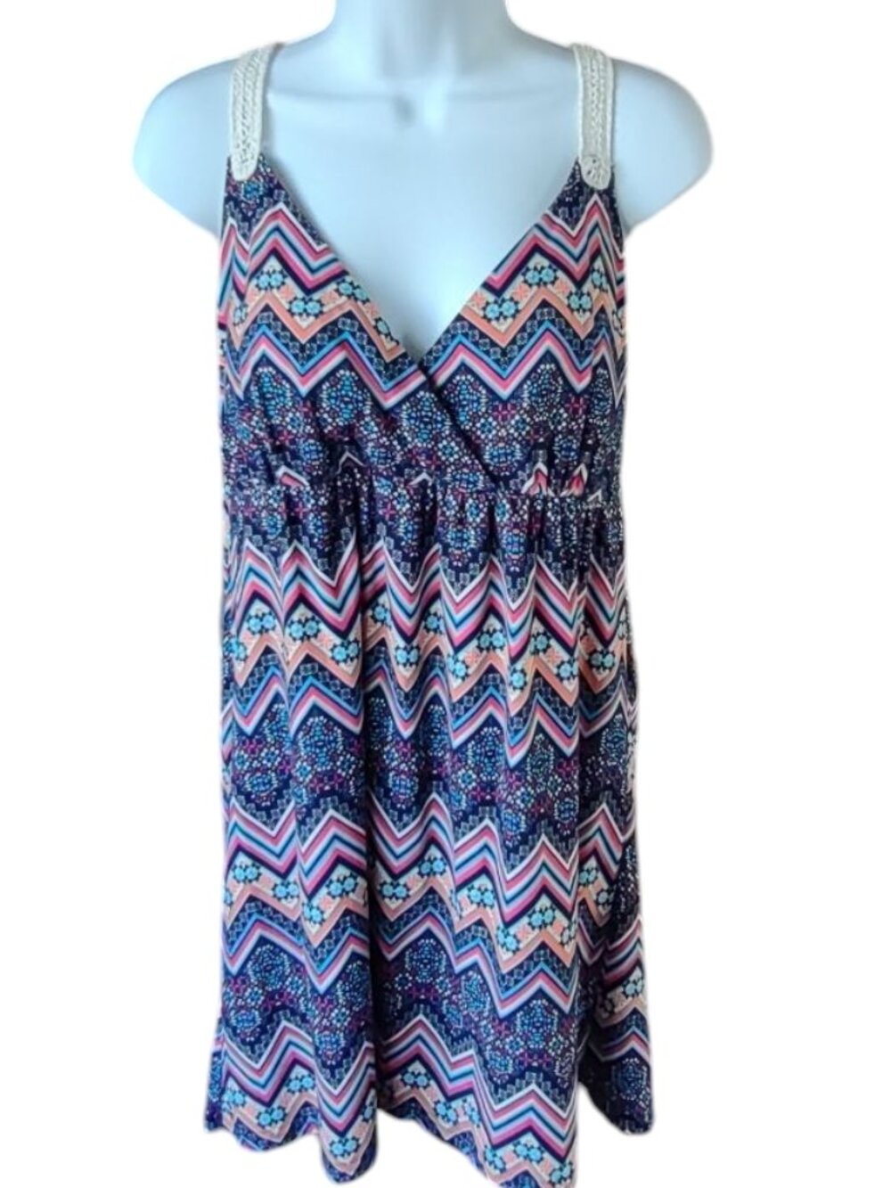 Derek Heart Sleeveless Racerback Floral Chevron Stretch Summer Dress Size L